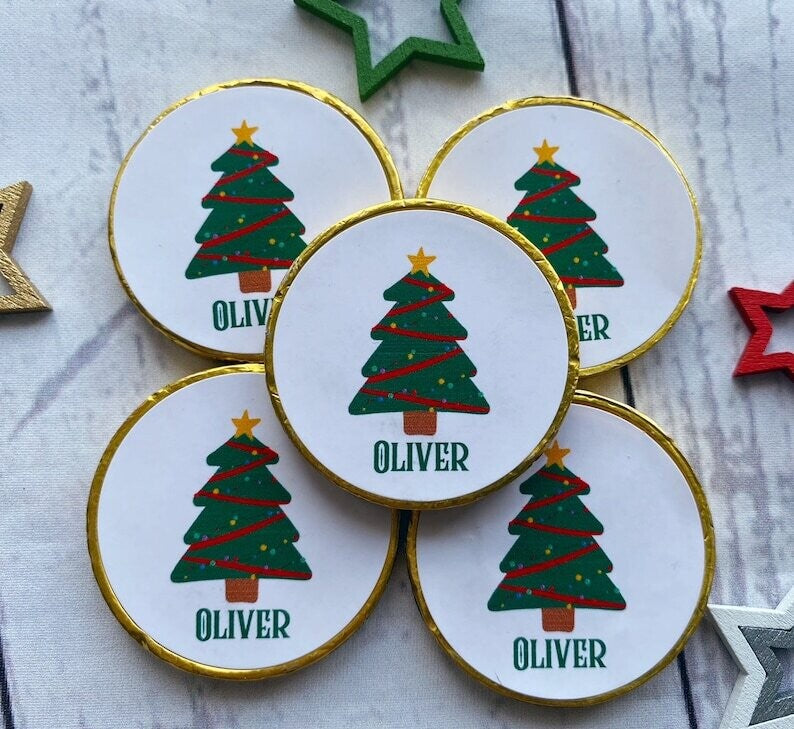 5 x Personalised Christmas Tree Chocolate coins