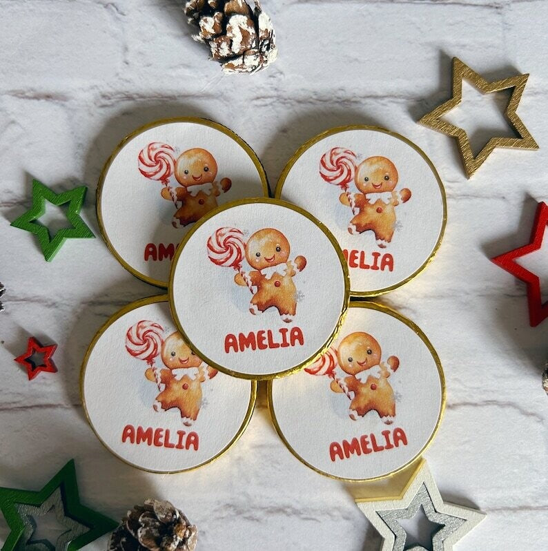 5 x Personalised Gingerbread man Chocolate Christmas coins