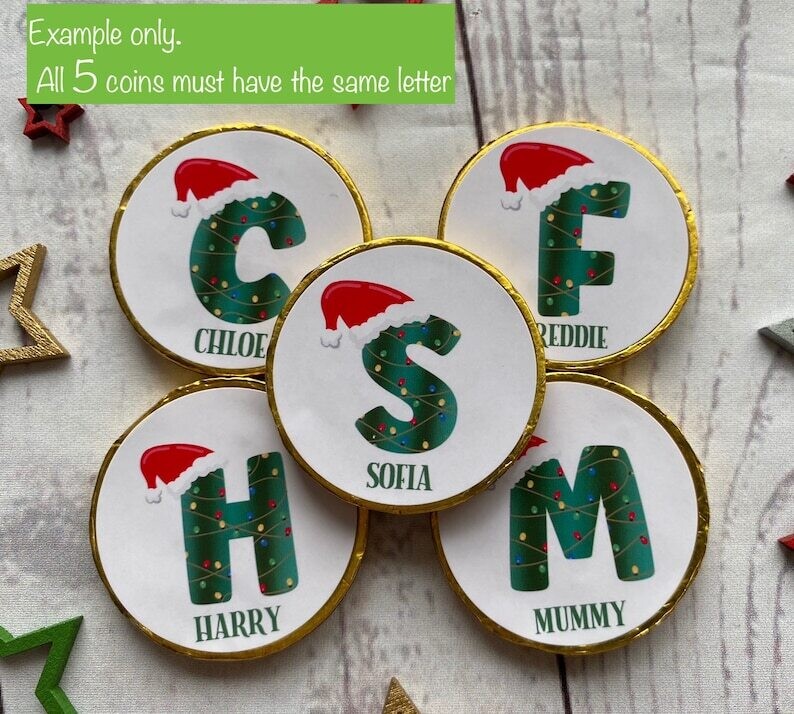 5 x Personalised Letter Christmas Chocolate coins