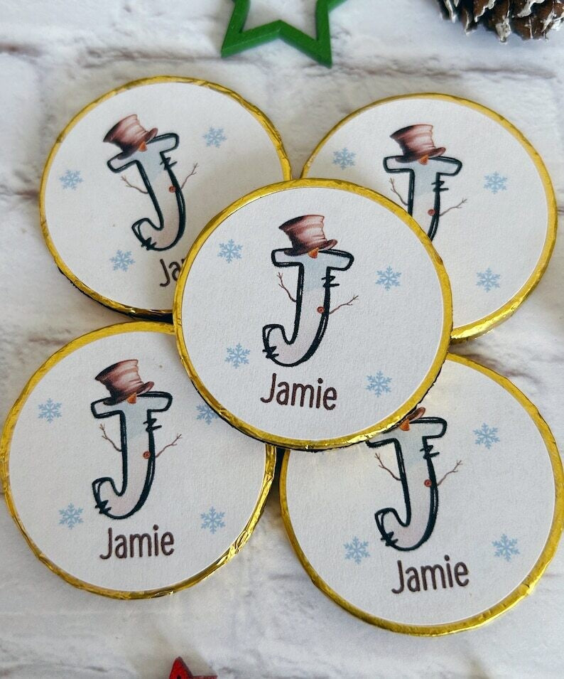 5 x Personalised Snowman Chocolate Christmas coins.