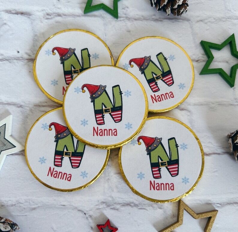 5 x Personalised Elf Chocolate Christmas coins.