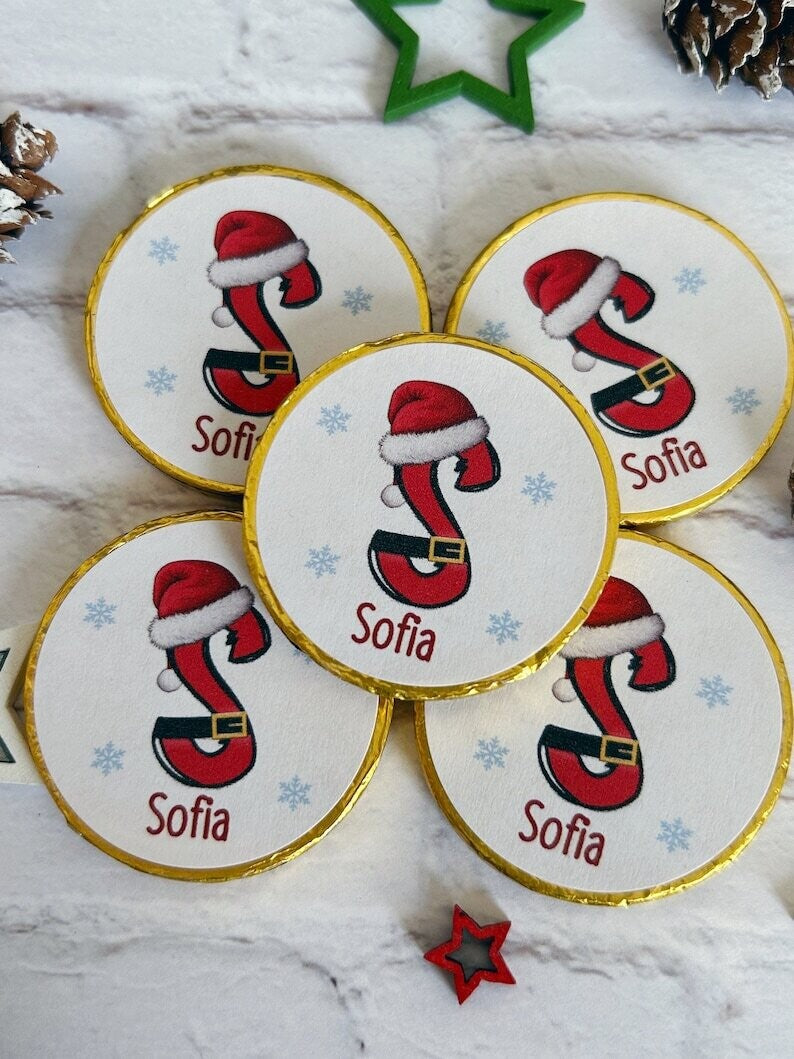 5 x Personalised Elf Chocolate Christmas coins.