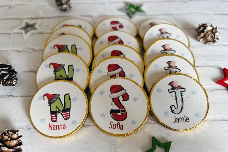 5 x Personalised Snowman Chocolate Christmas coins.