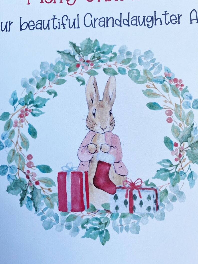 Personalised Flopsy Bunny Rabbit Christmas Card.