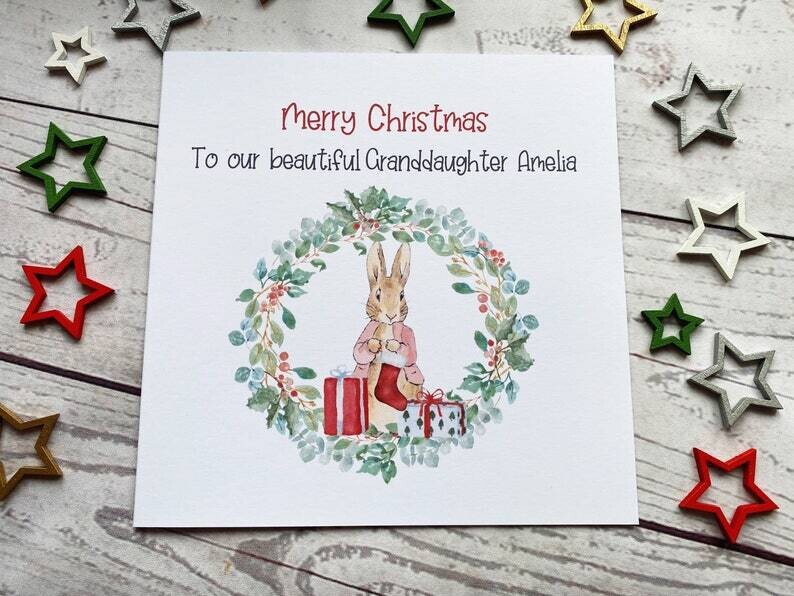 Personalised Flopsy Bunny Rabbit Christmas Card.