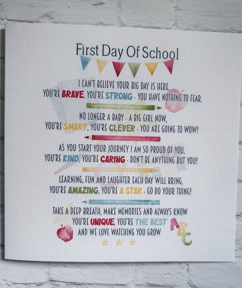 First day of school card card