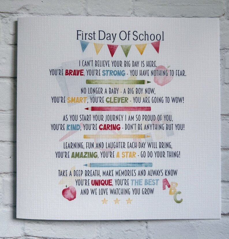 First day of school card card