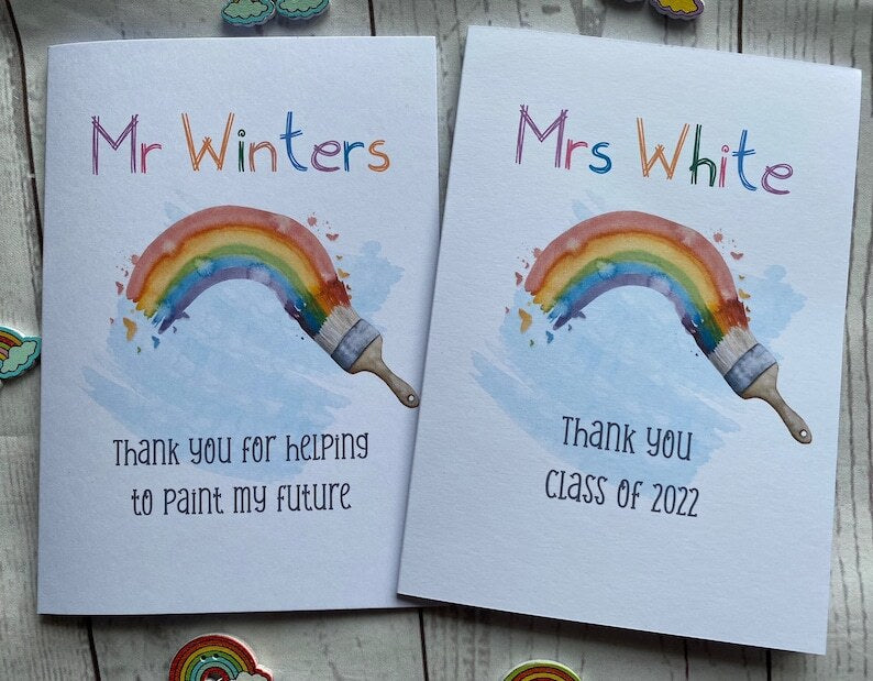 Personalised Teacher thank you rainbow card