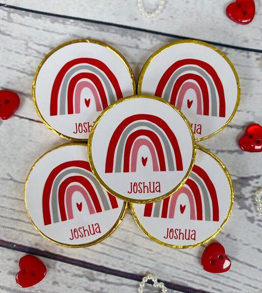 5 x Valentines day rainbow Chocolate coins