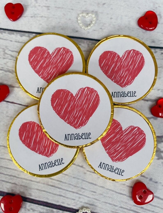 5 x Valentines day heart Chocolate coins