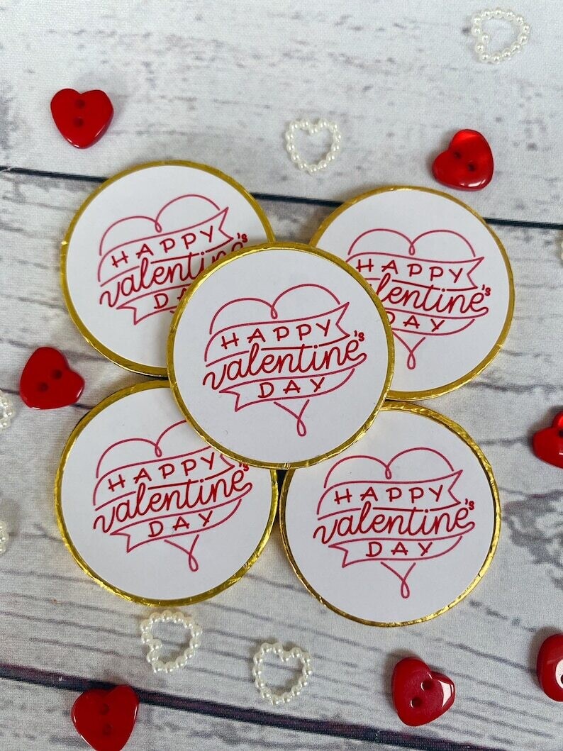 5 x Happy Valentines day Chocolate coins