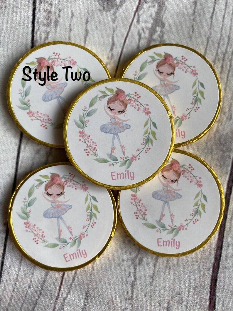 5 x Personalised Ballerina Milk chocolate coins.