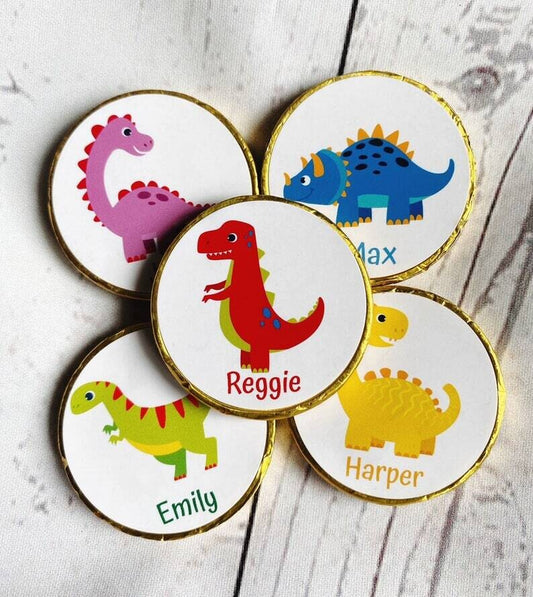 5 x Personalised Dinosaur Chocolate Coins.