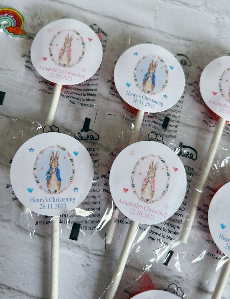 Bulk Peter Rabbit or Flopsy Christening lollipops