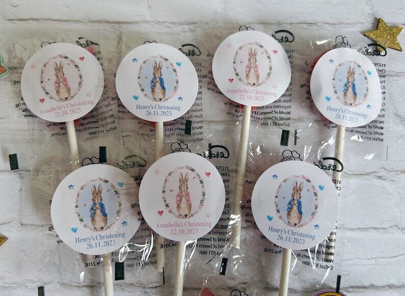 Bulk Peter Rabbit or Flopsy Christening lollipops