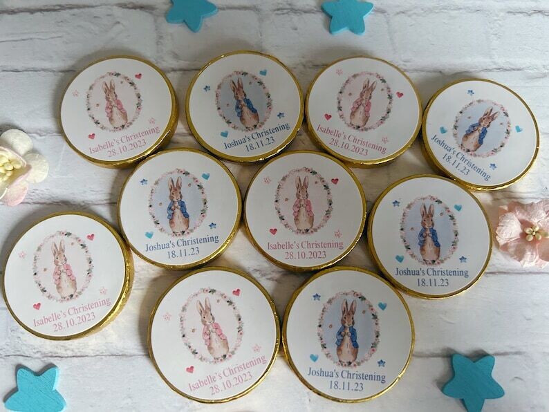 Bulk Peter Rabbit or Flopsy Christening Chocolate Coins