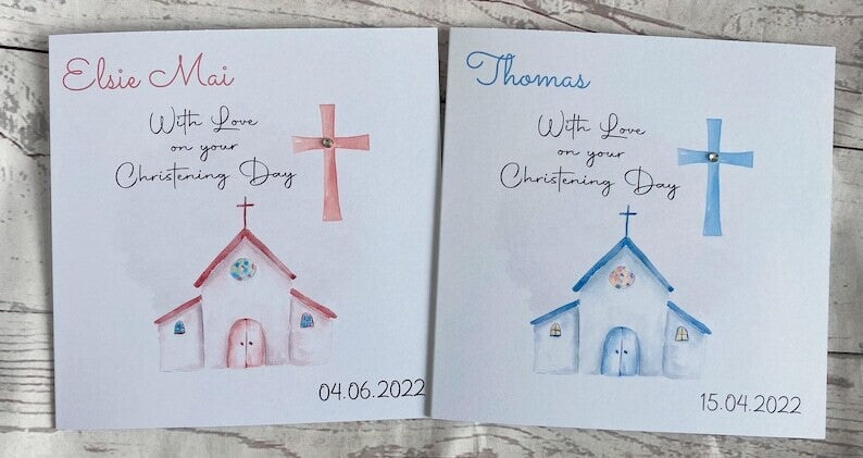 Personalised Pink Christening Card