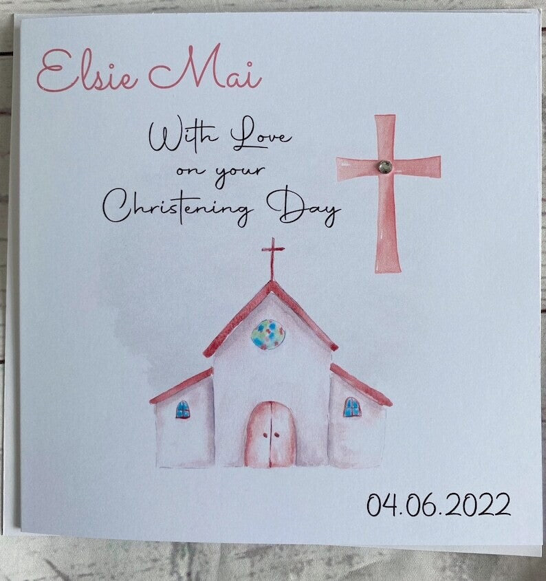 Personalised Pink Christening Card