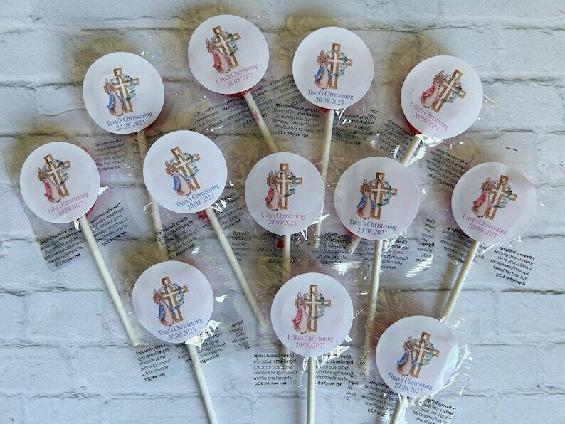 Bulk Peter Rabbit or Flopsy Bunny Christening lollipops