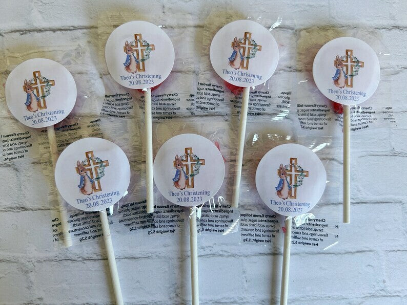 Bulk Peter Rabbit or Flopsy Bunny Christening lollipops