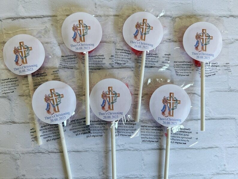 10 x Peter Rabbit or Flopsy Bunny Christening lollipops