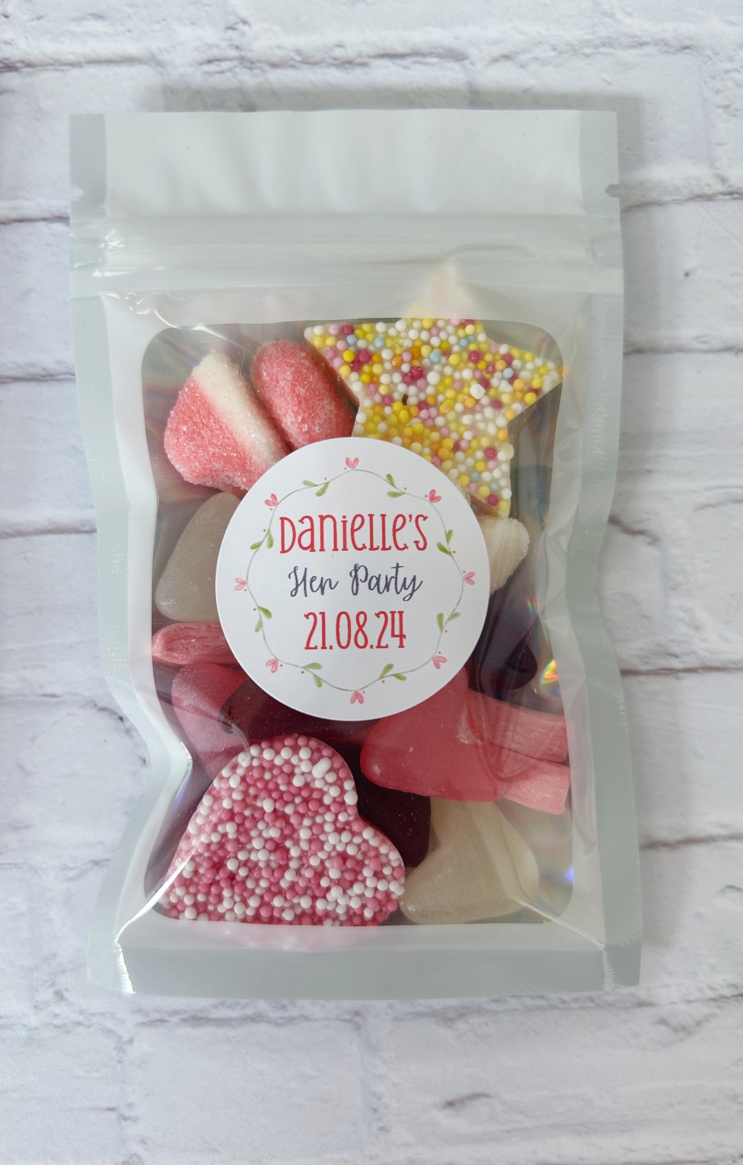 Personalised hen party sweet pouches