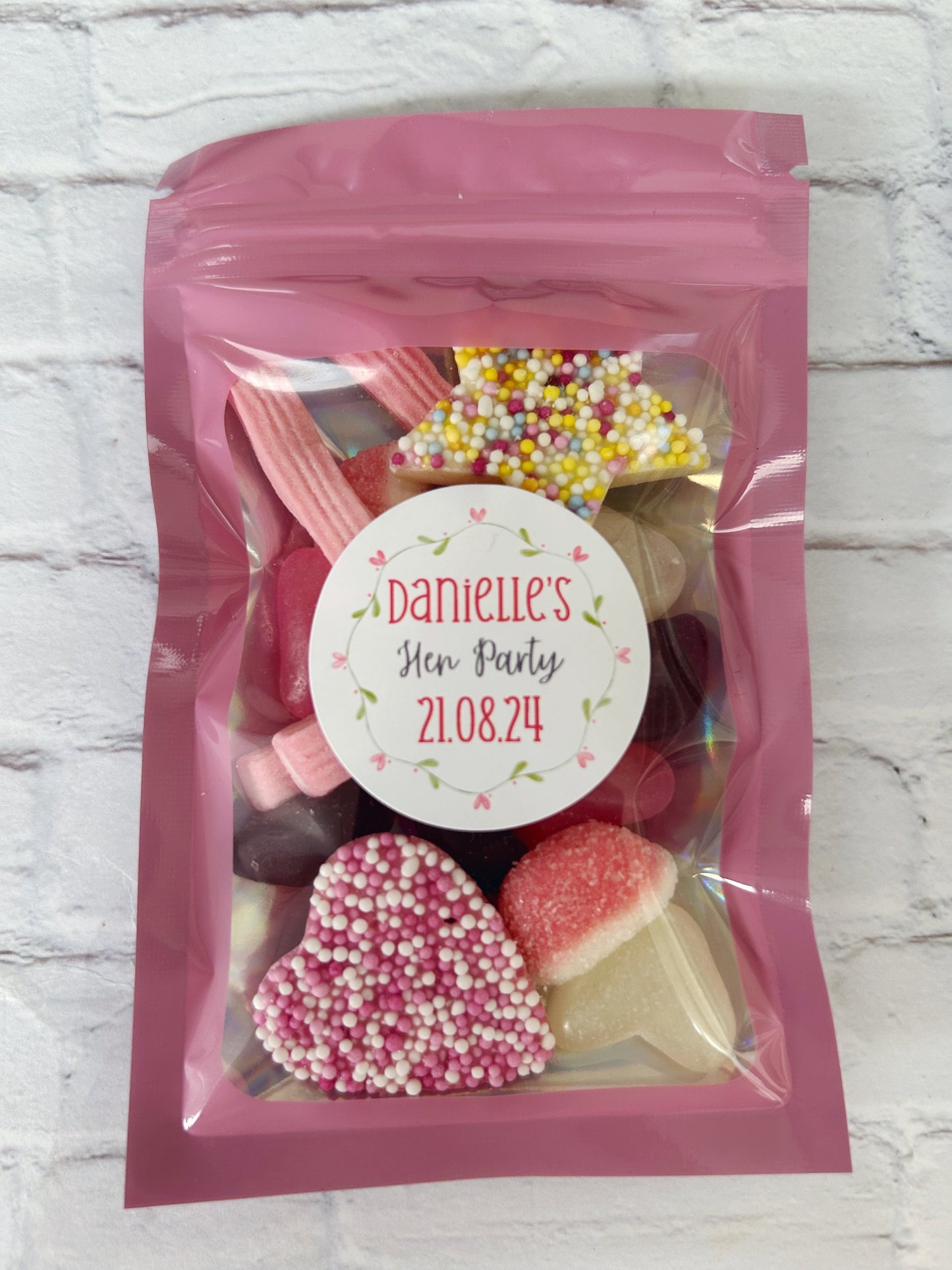 Personalised hen party sweet pouches