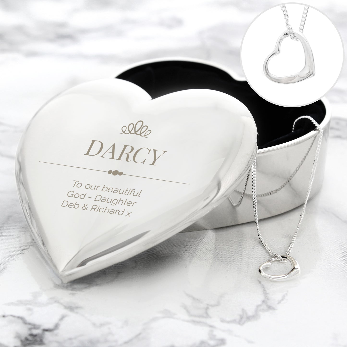 Personalised Elegant Crown Heart Trinket Box & Sterling Silver Necklace Set