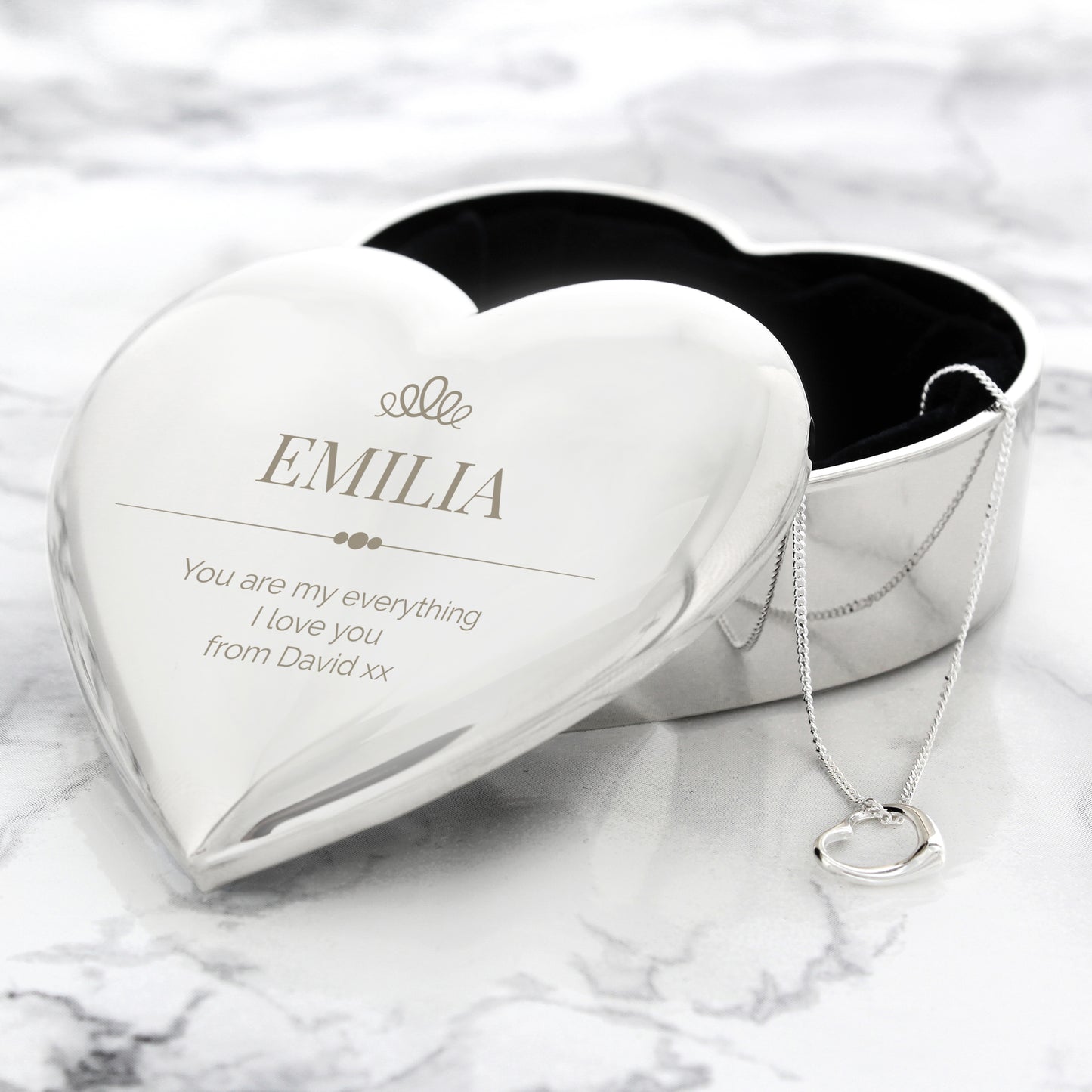 Personalised Elegant Crown Heart Trinket Box & Sterling Silver Necklace Set