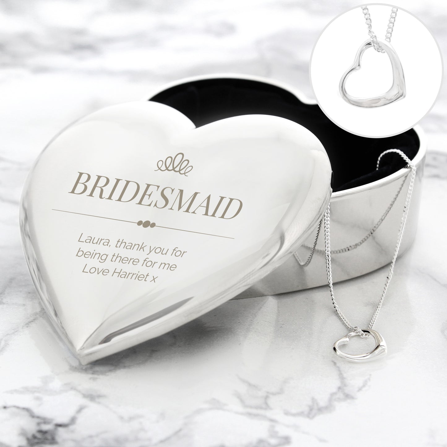 Personalised Elegant Crown Heart Trinket Box & Sterling Silver Necklace Set