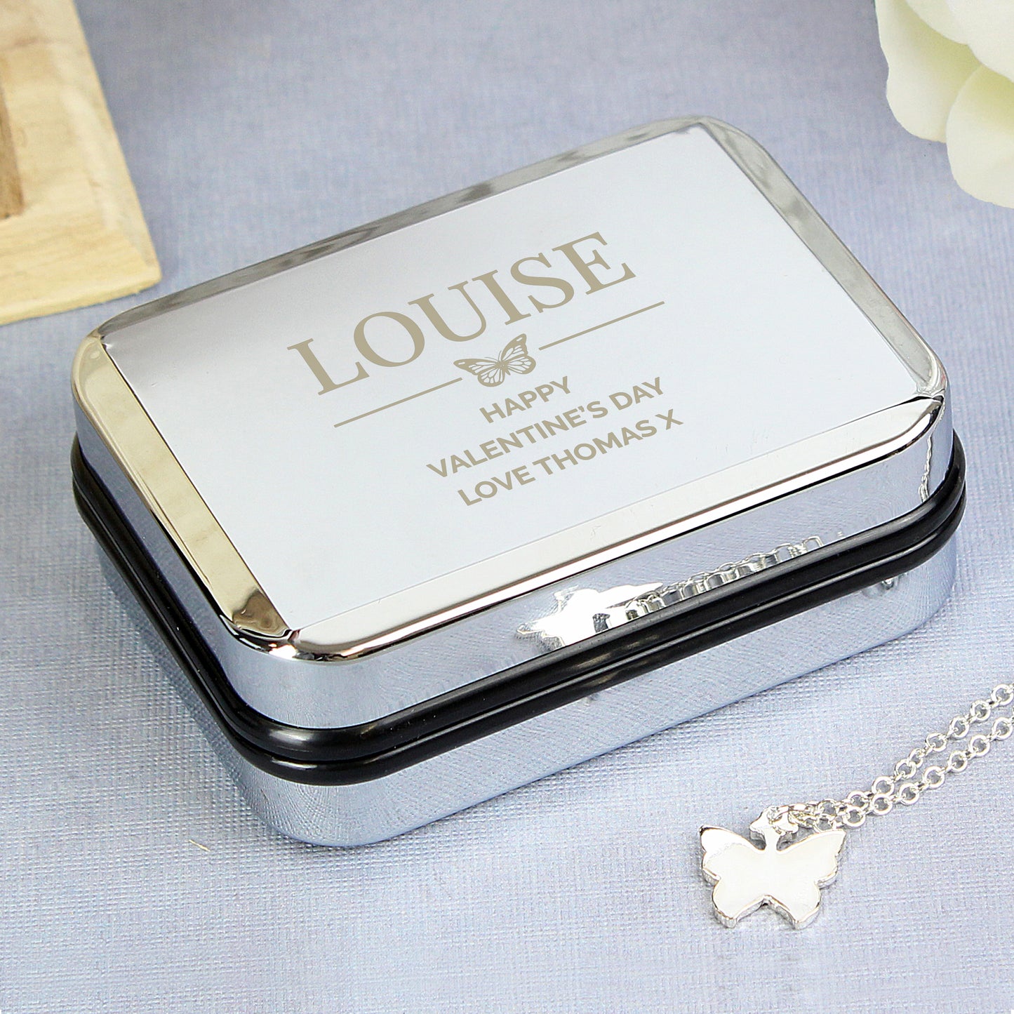 Personalised Box and Butterfly Necklace