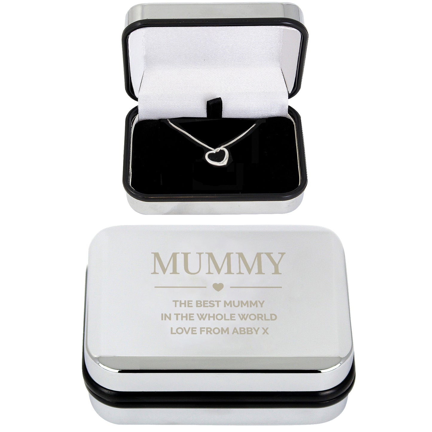 Personalised Box and Sterling Silver Heart Necklace