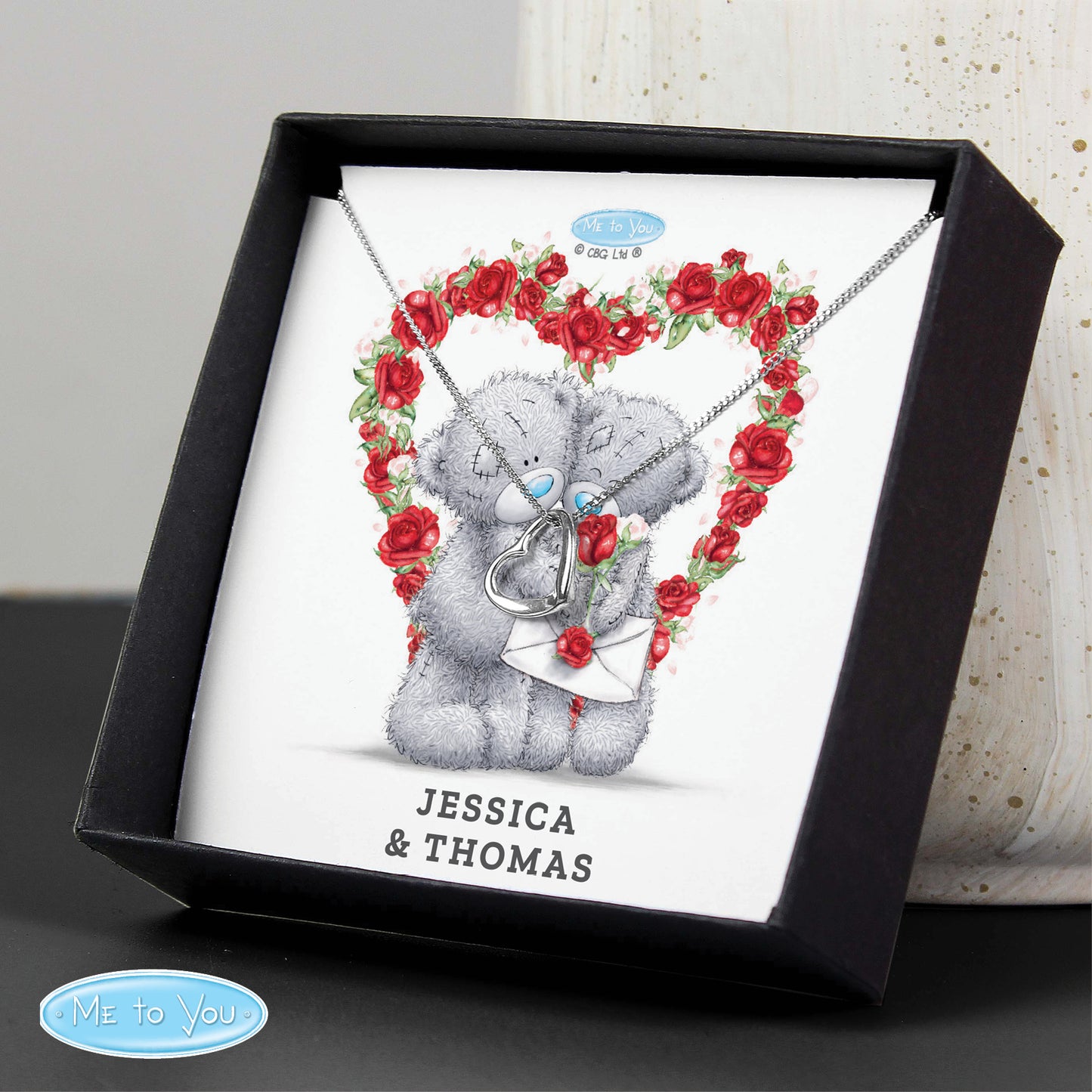 Personalised Me to You Roses Sterling Silver Heart Necklace and Box