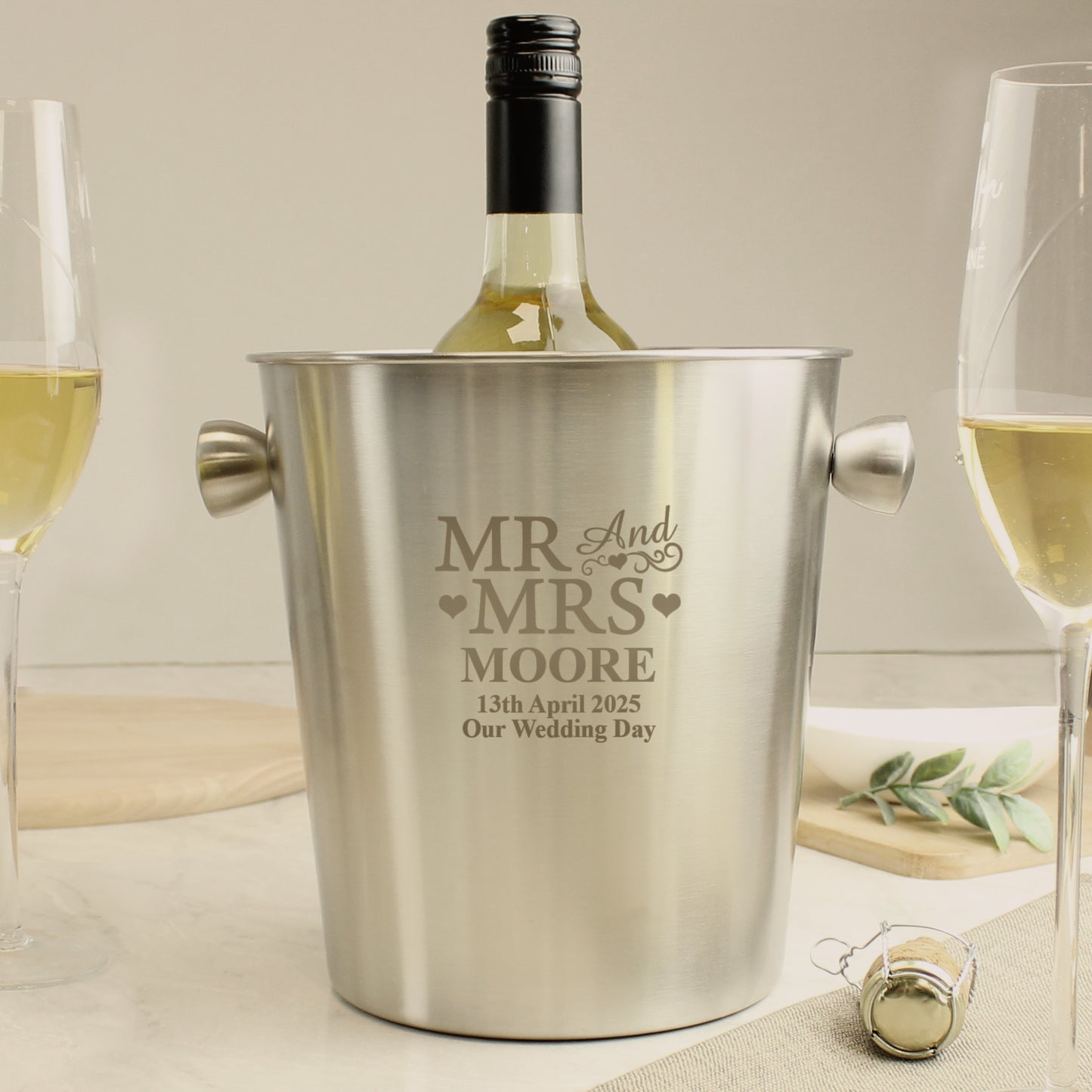 Personalised Mr & Mrs Stainless Steel Ice Bucket