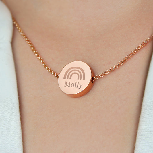 Personalised Rainbow Rose Gold Tone Disc Necklace