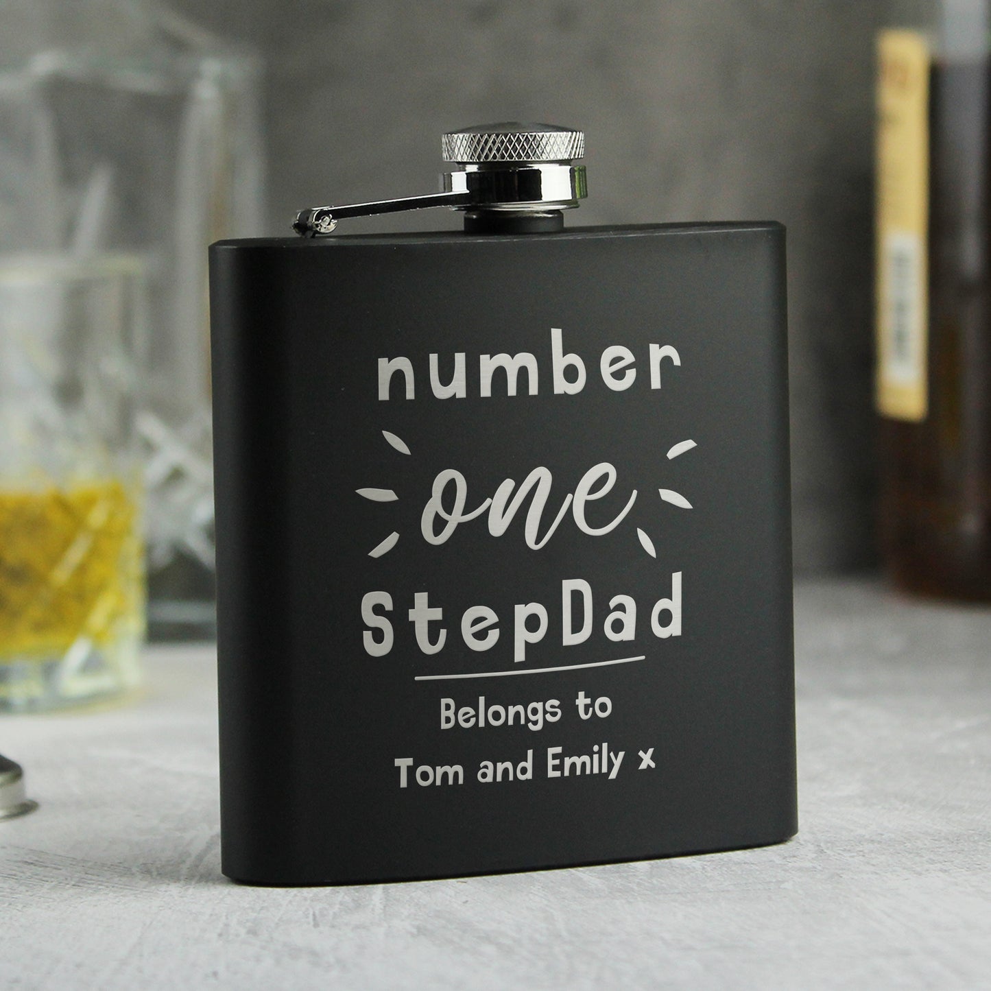 Personalised Number One Black Hip Flask