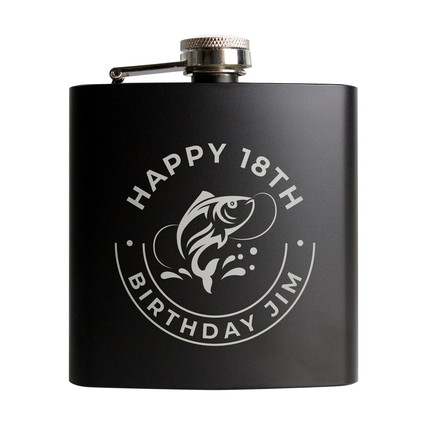 Personalised Fishing Black Hip Flask