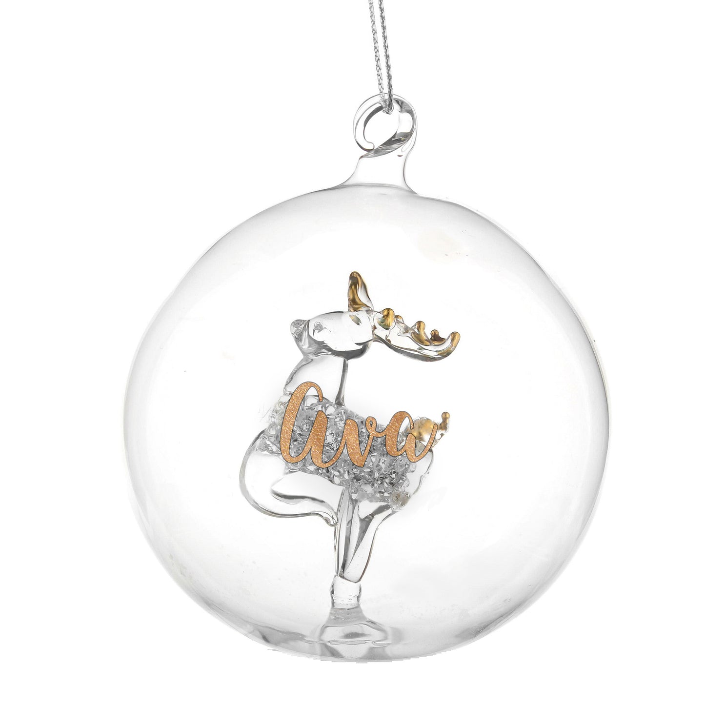 Personalised Gold Glitter Name Only Reindeer Glass Bauble