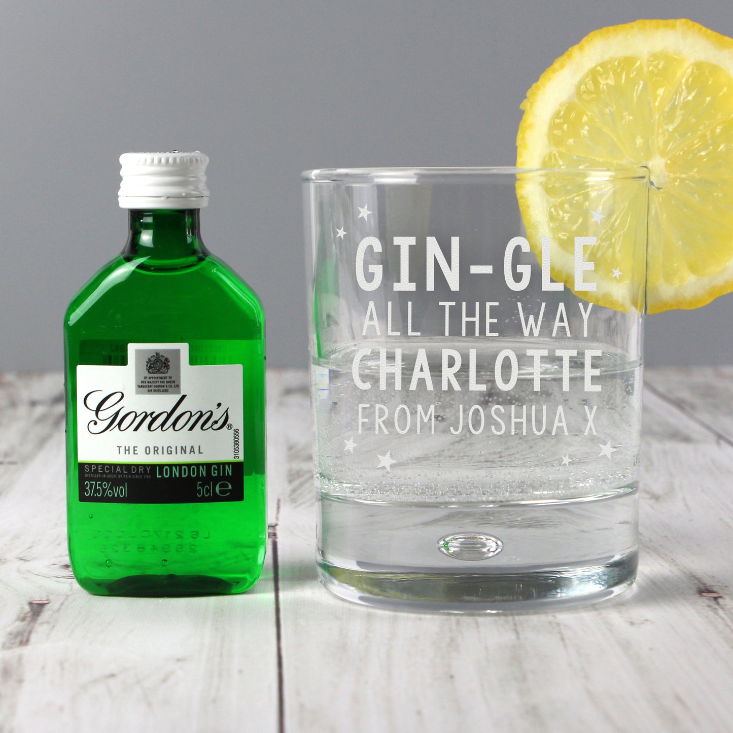 Personalised Gingle Bells Bubble Glass & Gin Miniature Set