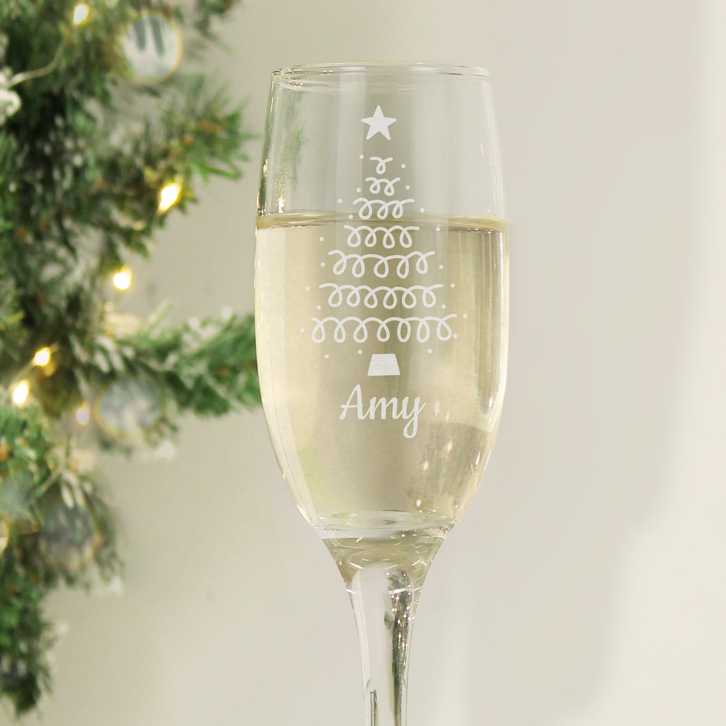 Personalised Christmas Tree Glass Flute