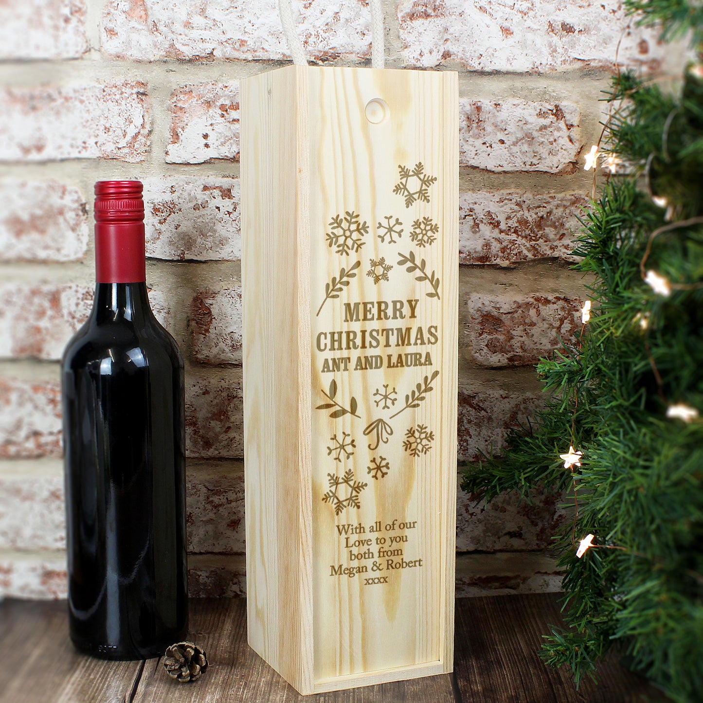 Personalised Christmas Frost Wooden Wine Bottle Box