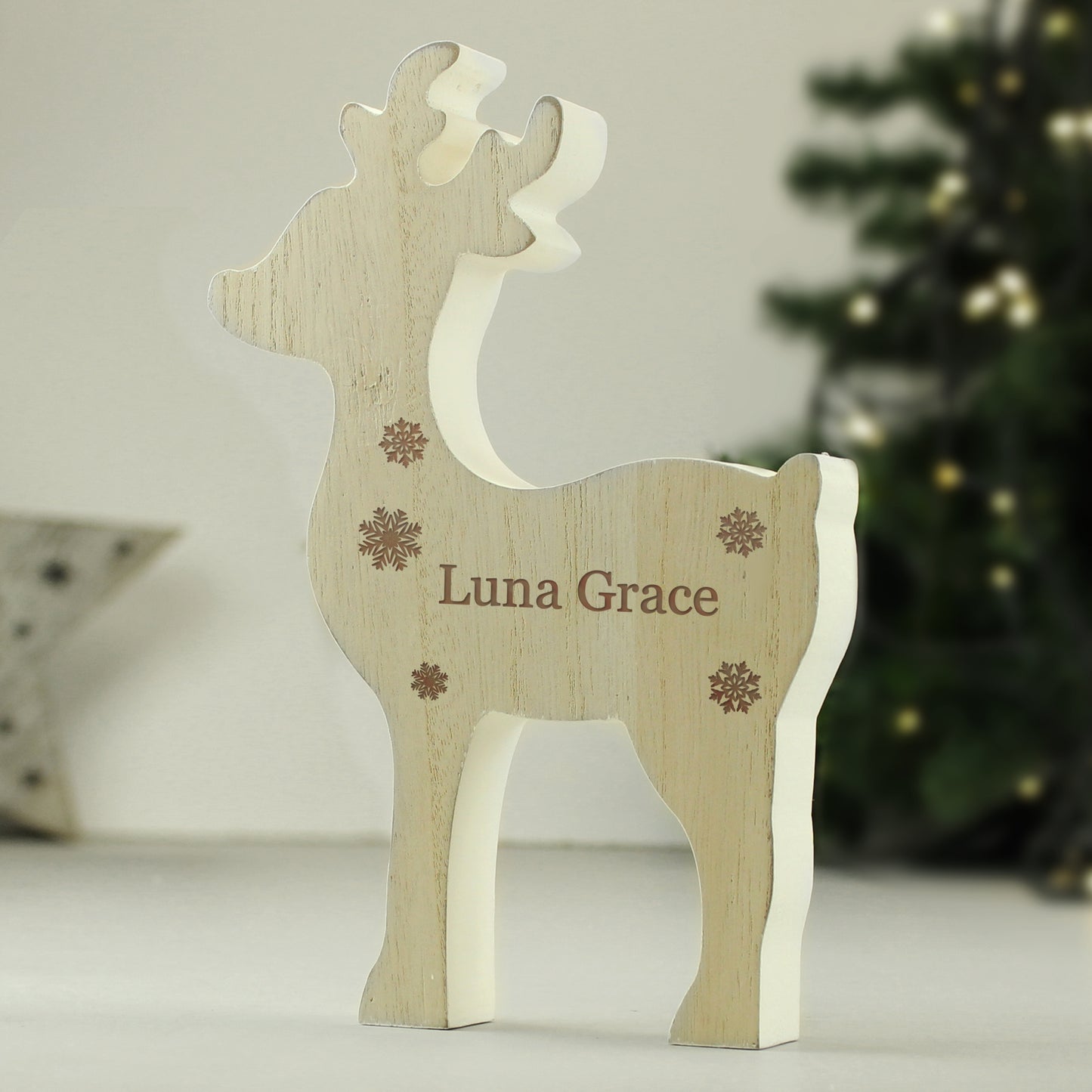 Personalised Any Name Rustic Wooden Reindeer Decoration