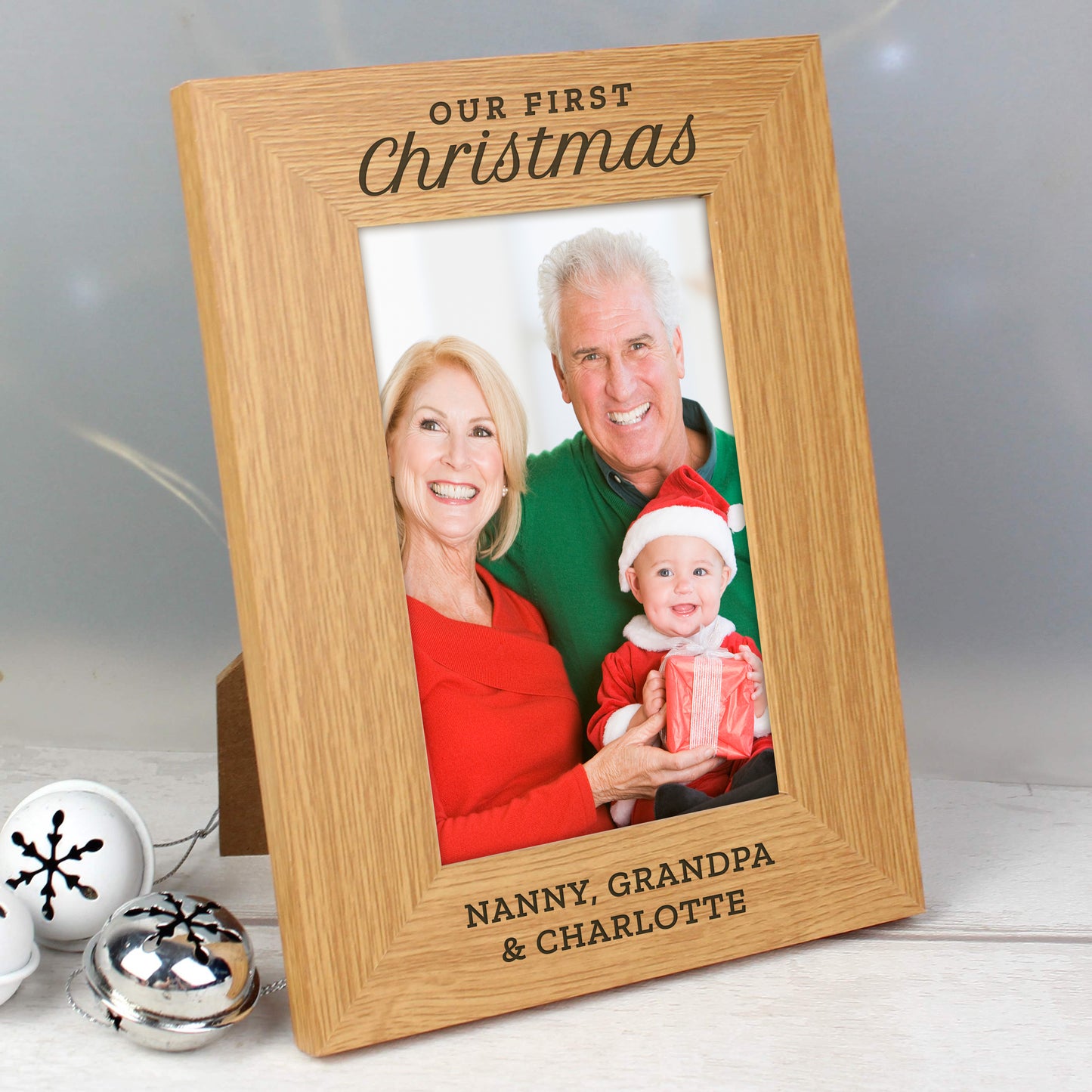 Personalised 'Our First Christmas' 6x4 Oak Finish Photo Frame