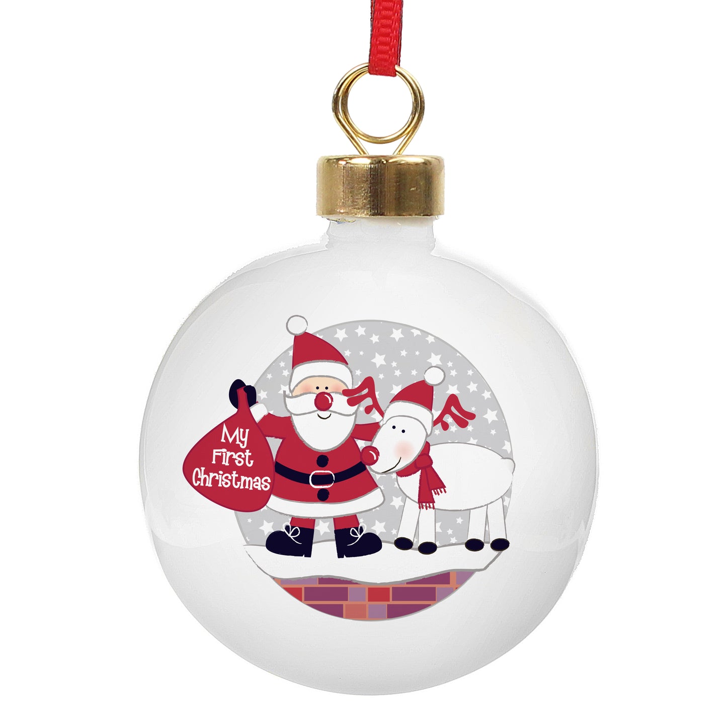 Personalised Rooftop Santa First Christmas Bauble