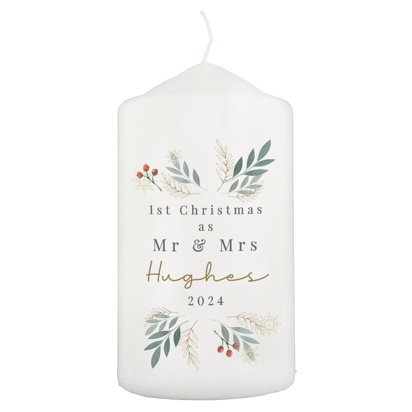 Personalised Christmas Foliage Pillar Candle