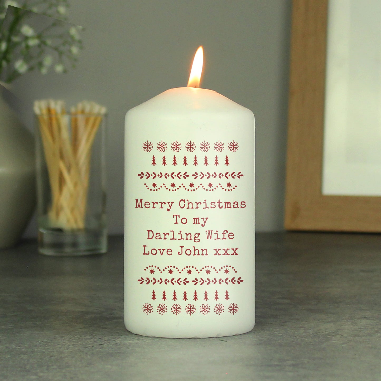 Personalised Christmas Fair Isle Pillar Candle