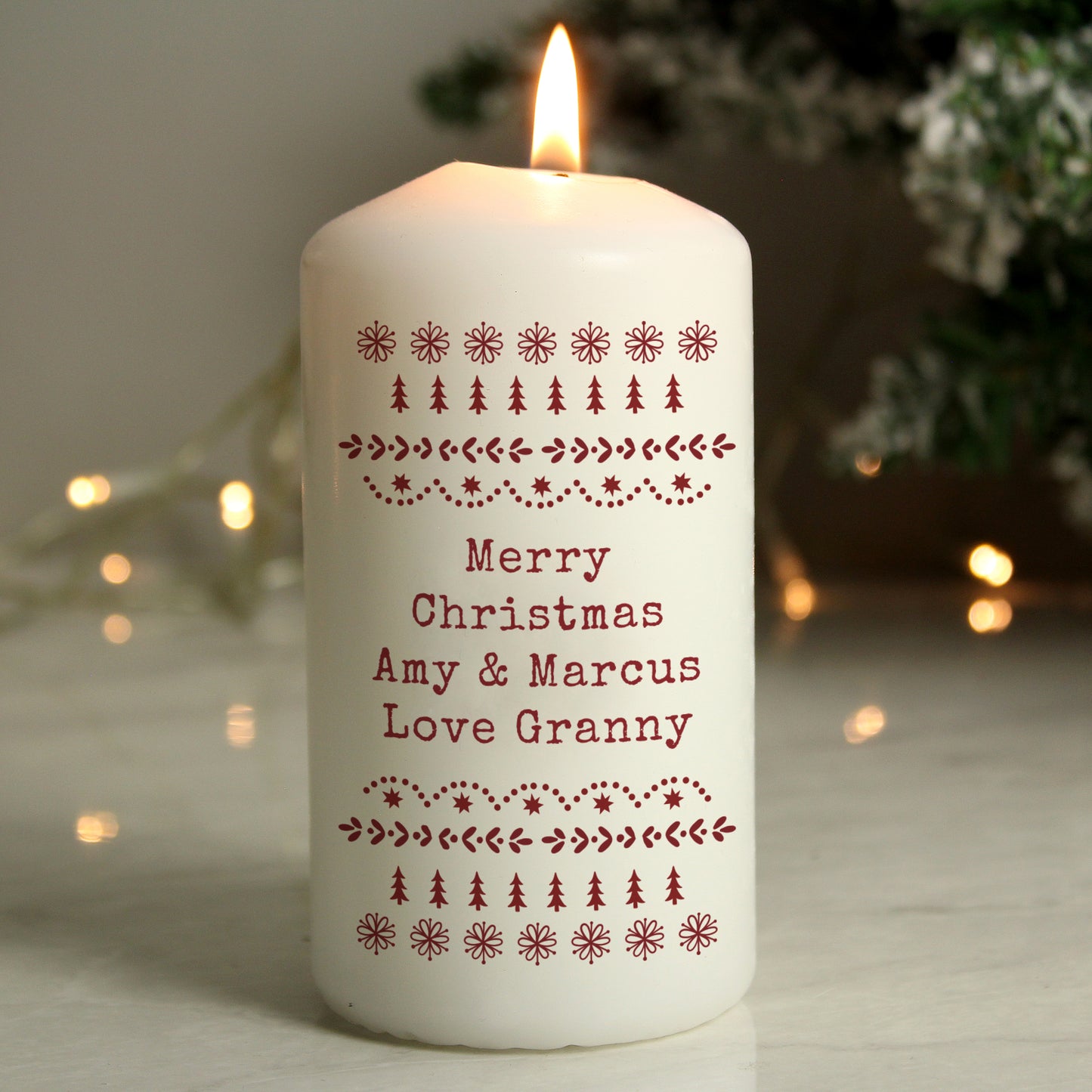 Personalised Christmas Fair Isle Pillar Candle