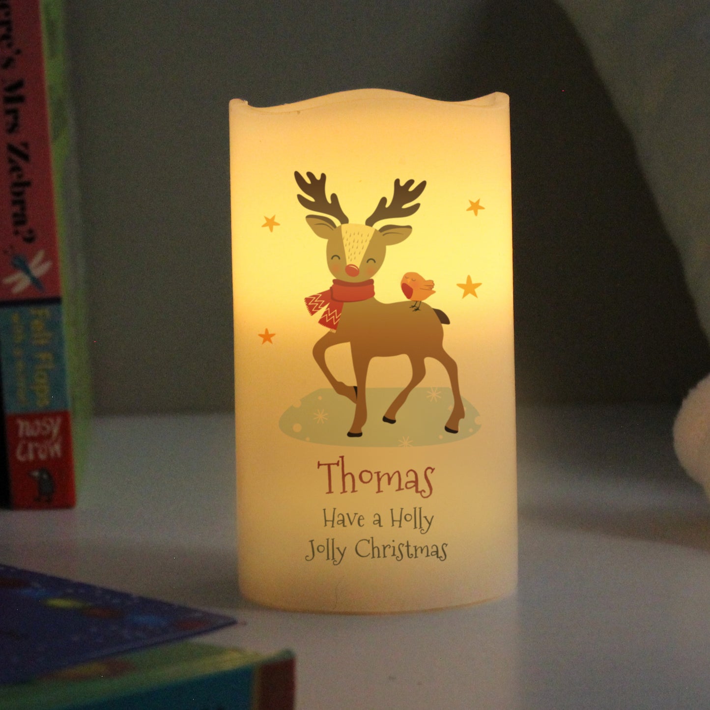 Personalised Christmas Reindeer LED Candle