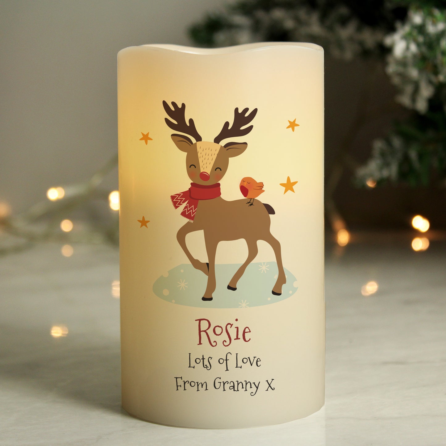 Personalised Christmas Reindeer LED Candle