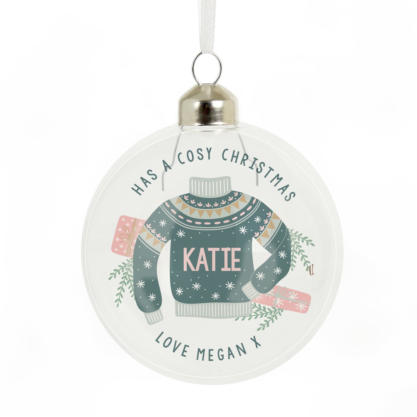 Personalised Cosy Christmas Glass Bauble